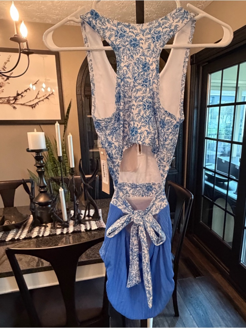 Albion Bombshell Mykonos Floral Blue Front Zip One Piece NWT Racerback 138.00 XS - Picture 7 of 9